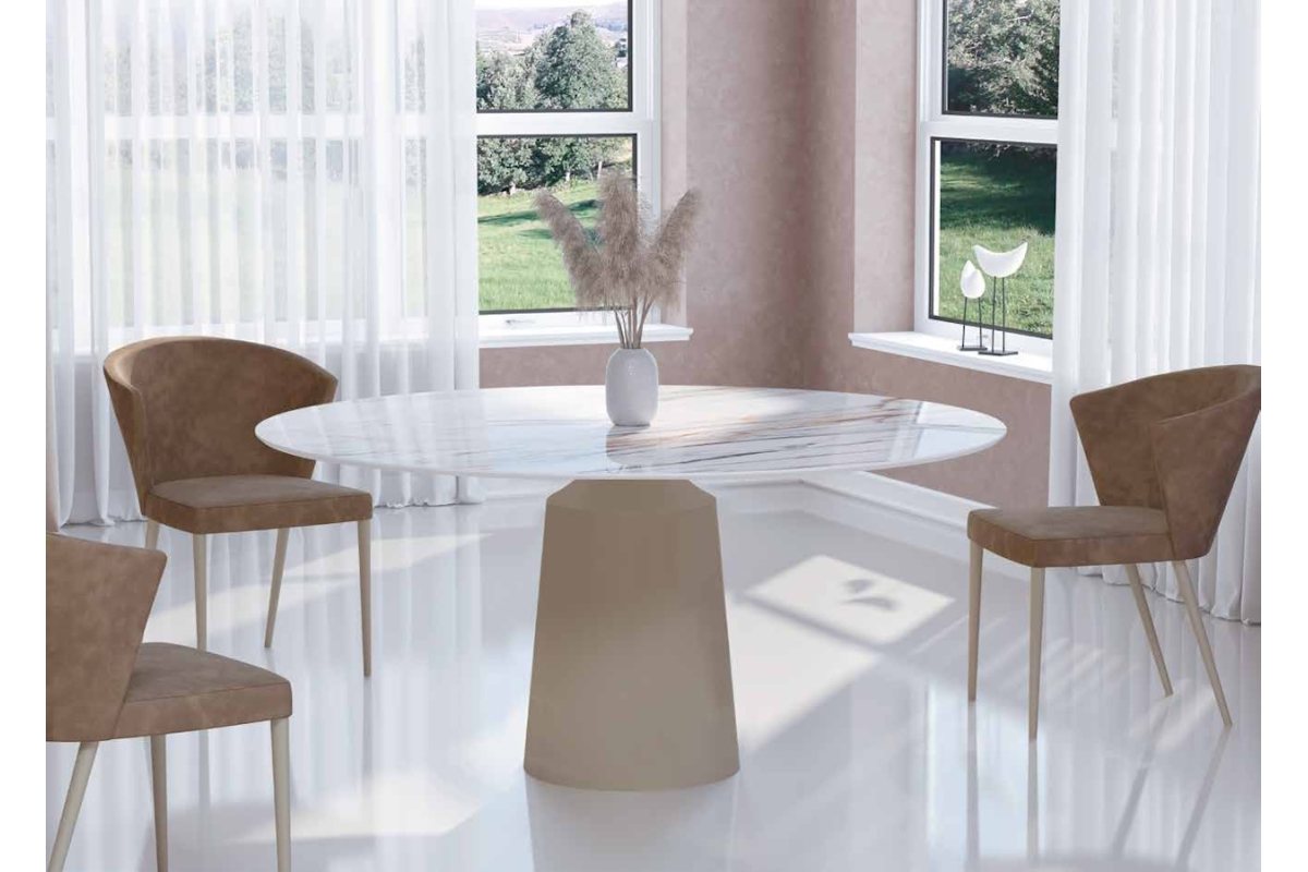 Mesa redonda de comedor de porcelánico moderna modelo Stela con diseño minimalista Tadel Grup