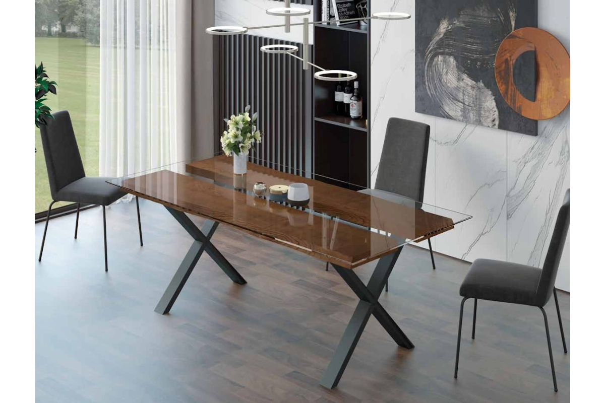 Mesa de comedor tapa de cristal moderna modelo Paula con diseño minimalista Tadel Grup