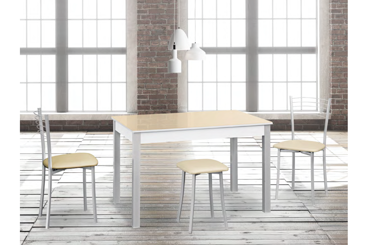 Mesa de cocina extensible con tapa de cristal y diseño moderno modelo Lidia de Cauxi