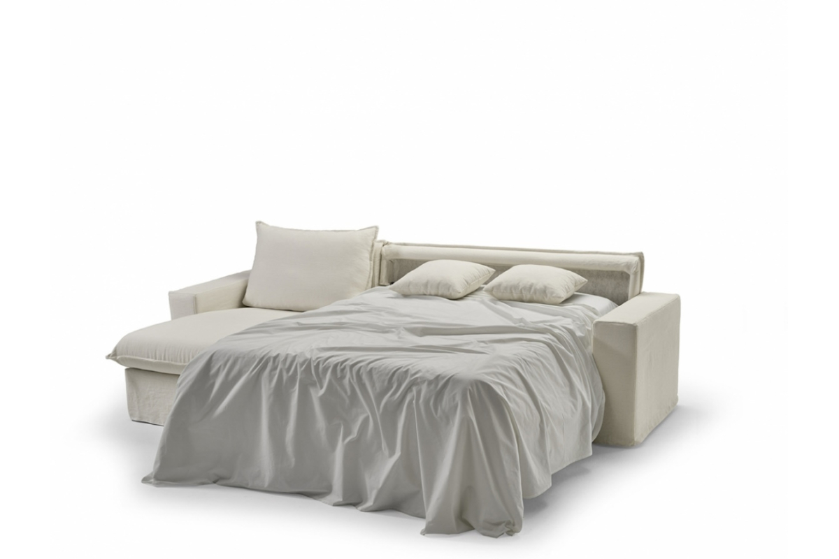 Detalle sofá cama con diseño moderno modelo Nadir con apertura italiana de Mopal