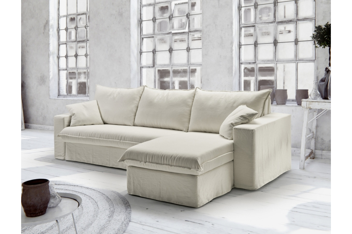 Sofá cama con chaiselongue moderno modelo Nadir con apertura italiana de Mopal