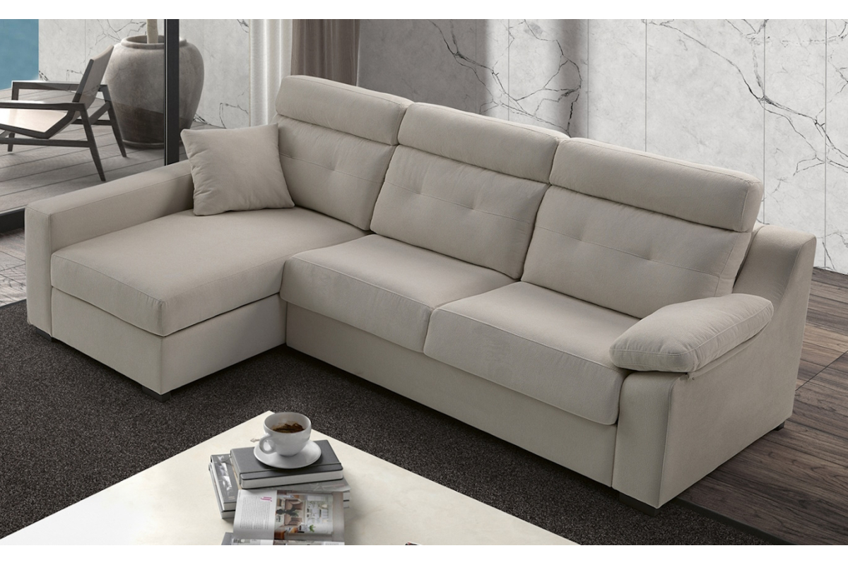 Sofá cama con chaiselongue moderno modelo Triana apertura italiana de Mopal