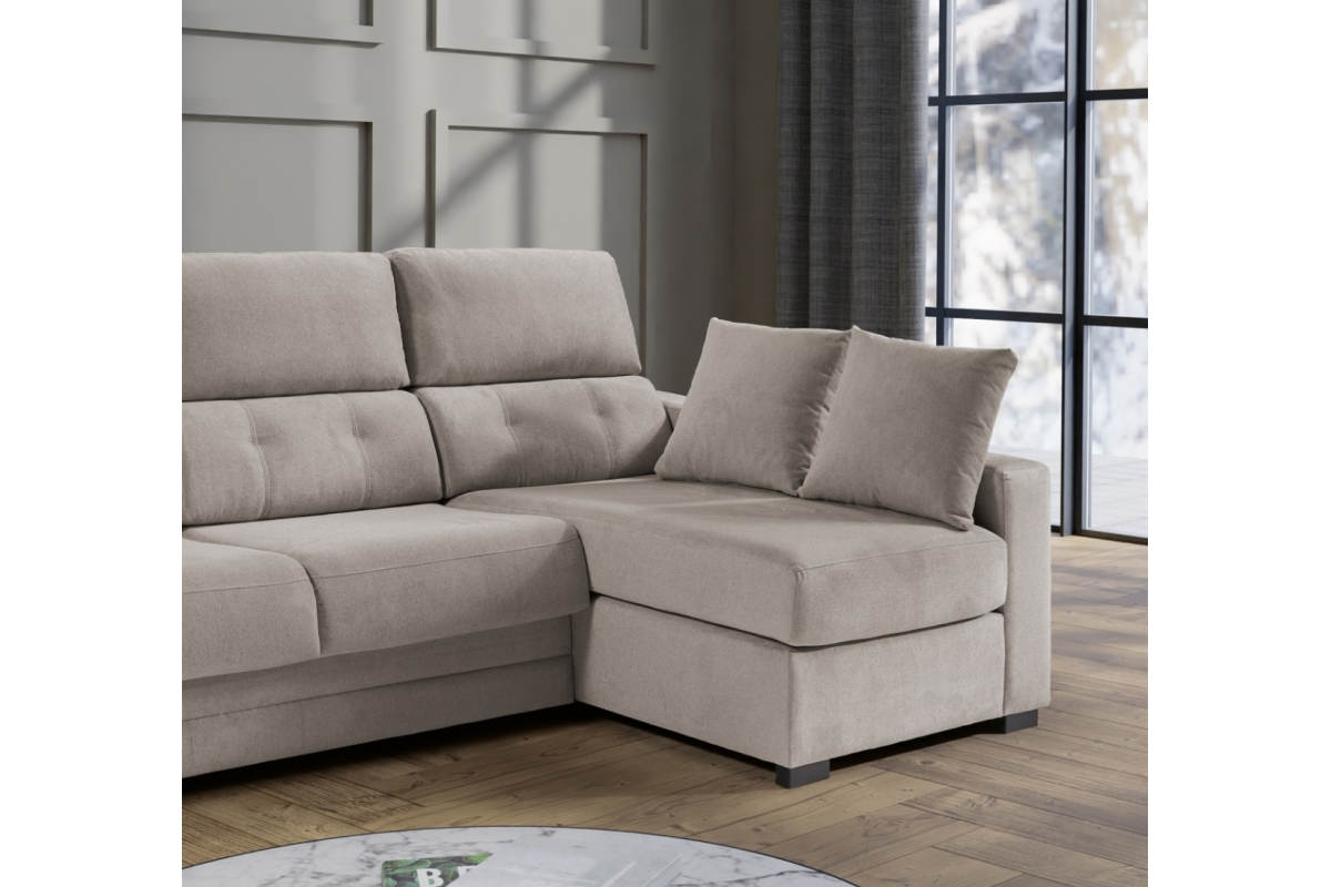 Detalle sofá cama con chaiselongue moderno modelo Vigo apertura italiana de Mopal