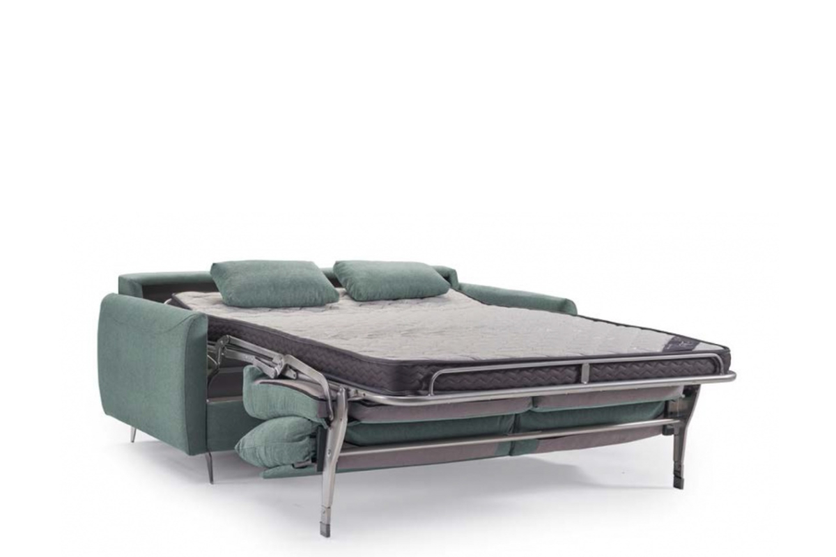 Sofá cama con patas moderno modelo Fedra detalle apertura italiana de Mopal