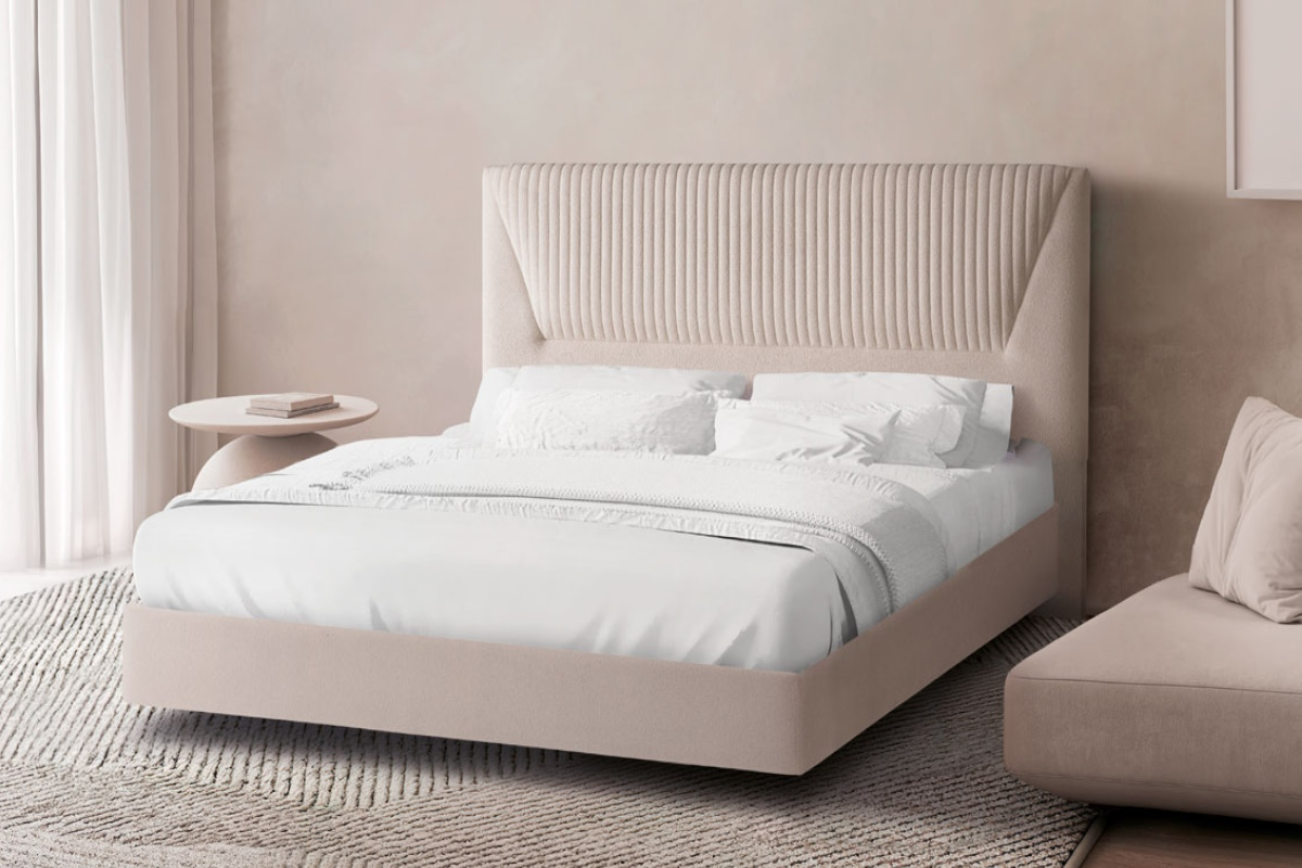 Cama tapizada moderna con cabezal modelo Oxford de La Premier