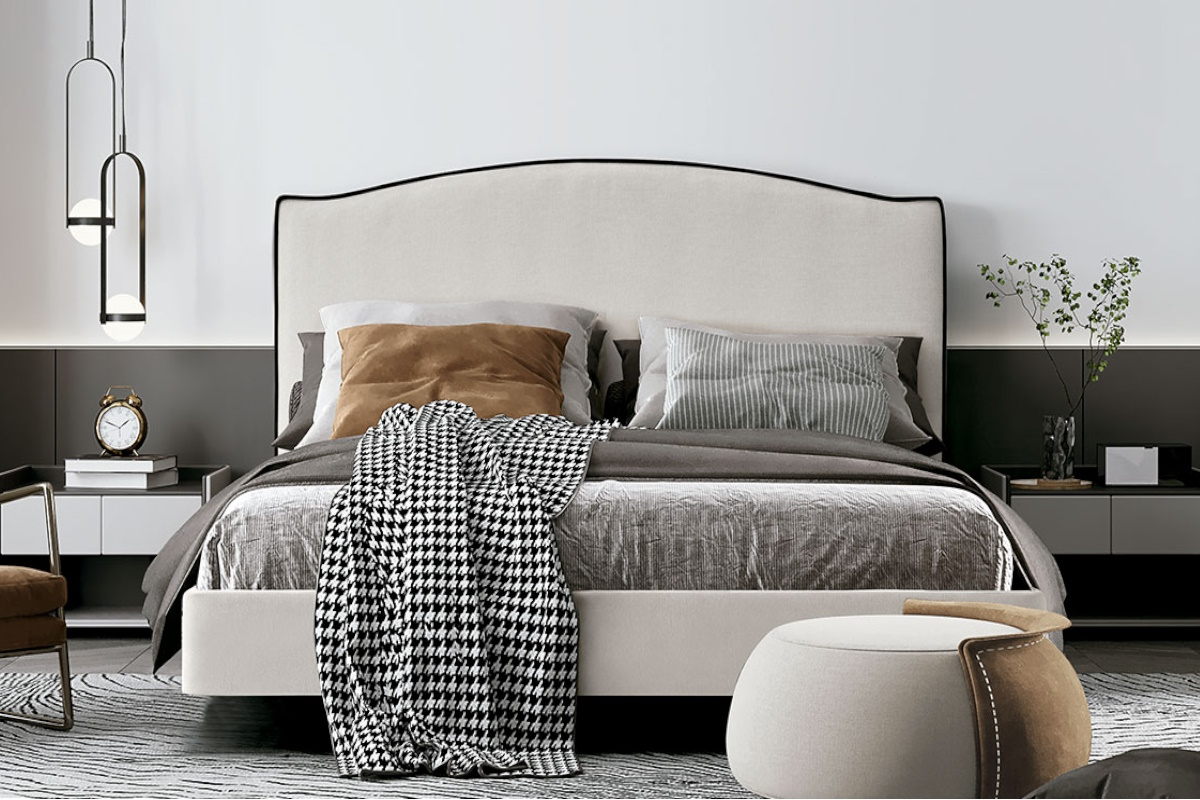 Cama tapizada moderna con cabezal modelo Cerdeña de La Premier