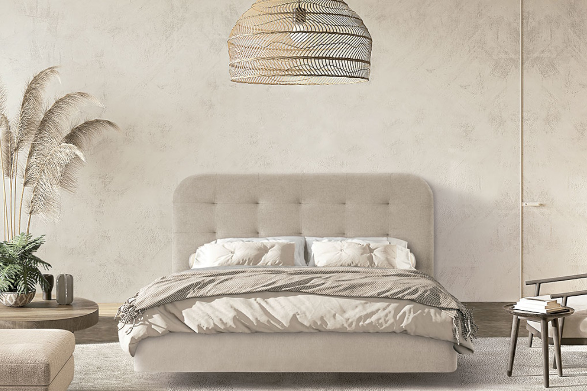 Cama tapizada moderna con canapé modelo Ibiza de La Premier