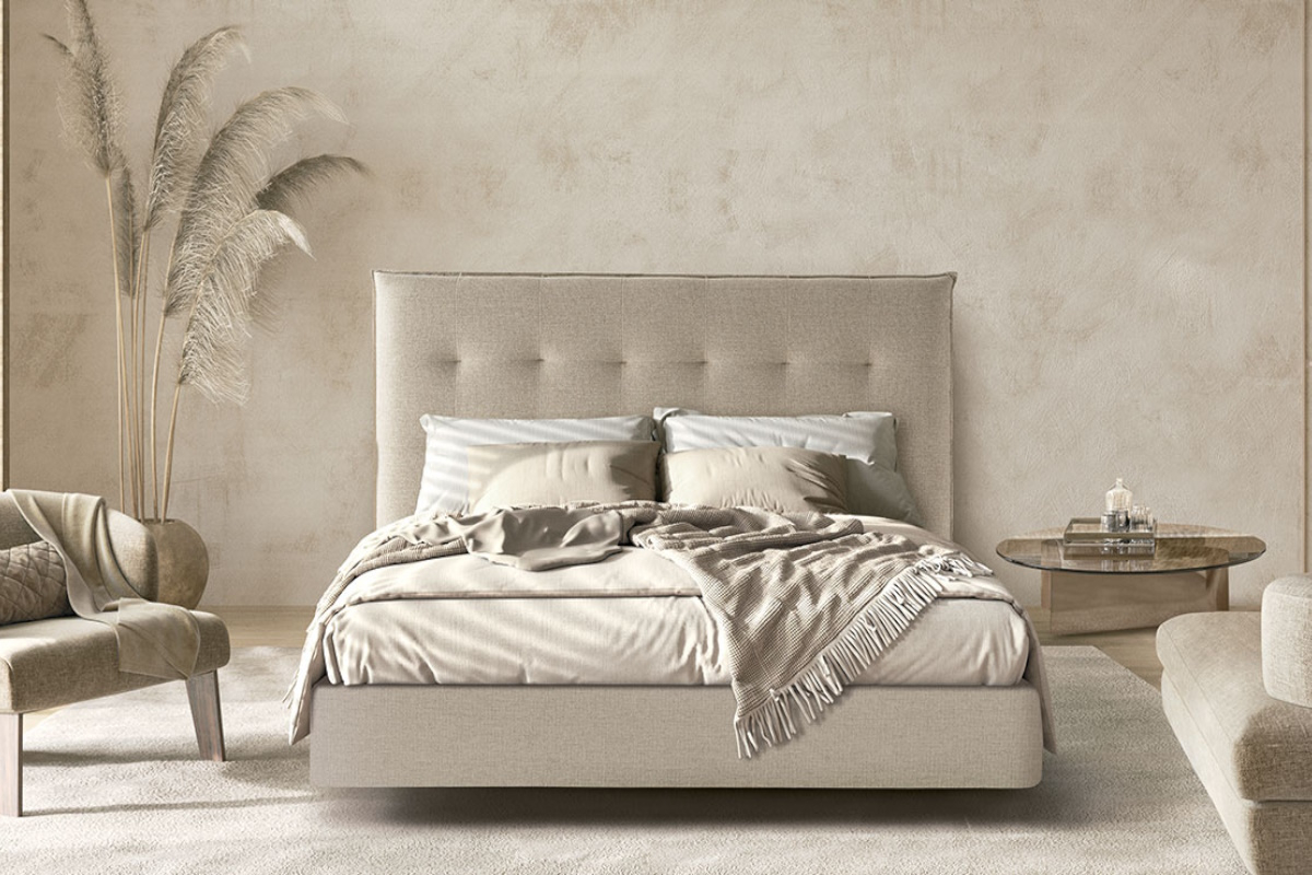 Cama tapizada moderna con cabezal modelo Austin de La Premier