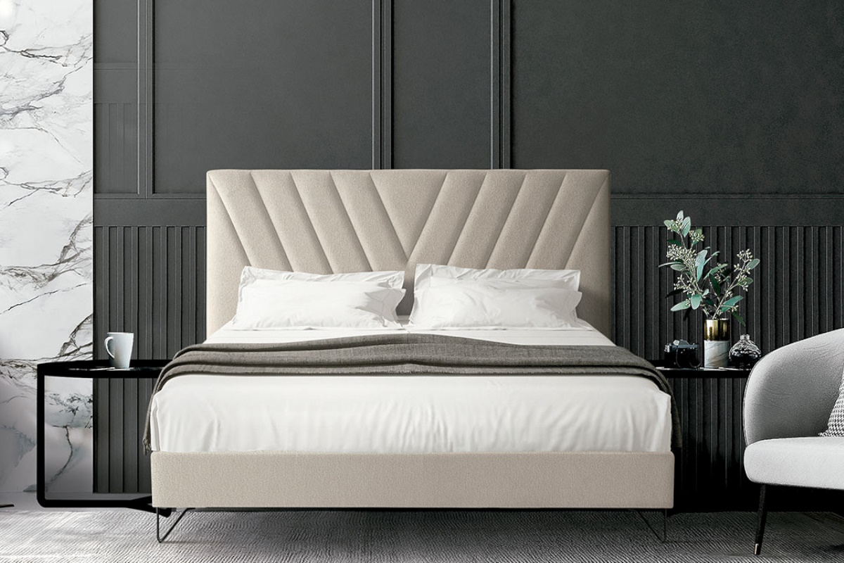 Cama tapizada moderna con cabezal modelo Versalles de La Premier