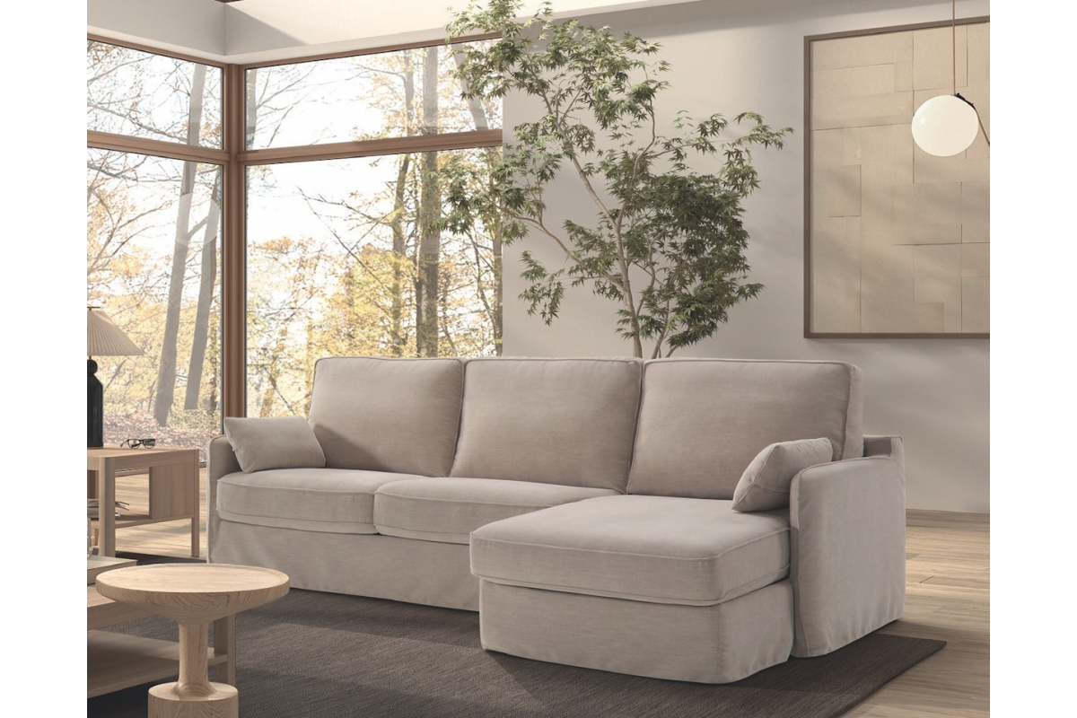 Sofá cama desenfundable con chaiselongue moderno modelo West con apertura italiana de Pedro Ortiz
