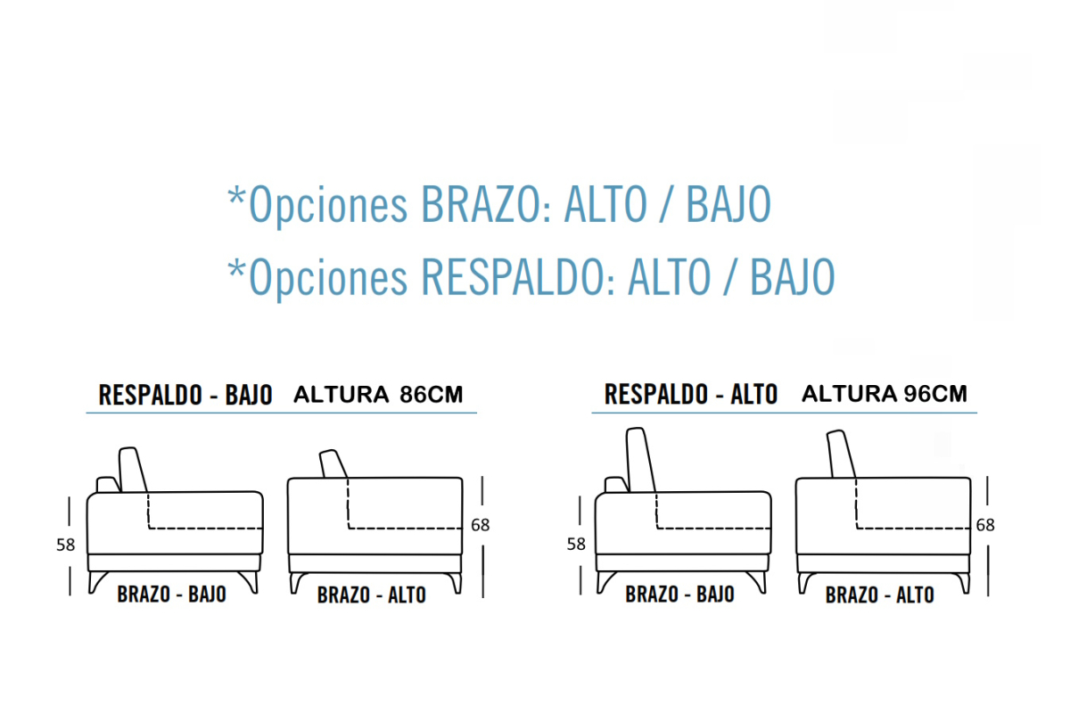 Medidas sofá con  diseño moderno modelo Bruselas de Afos sofás